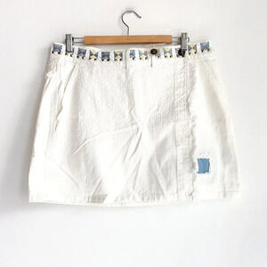 Desigual White Denim  Lace Detail Embroidered Minis Skirt XXL